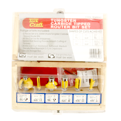 "ROUTER BIT SET   6 PC 1\/4\" TCT - DWS - 1\/4\" SHANK (TCT)"