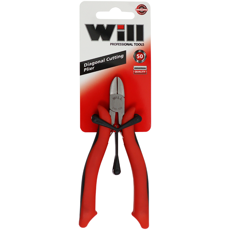 "PLIER SIDE CUTTER 120MM STD   WILL - RED HANDLE (DUAL-TONE INSULATION)"