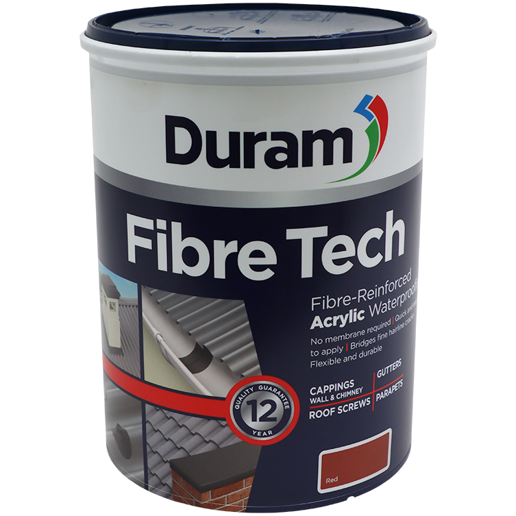 "WATERPROOF FIBRE TECH RED 5L DURAM - FIBRE-REINFORCED ACRYLIC COATING"