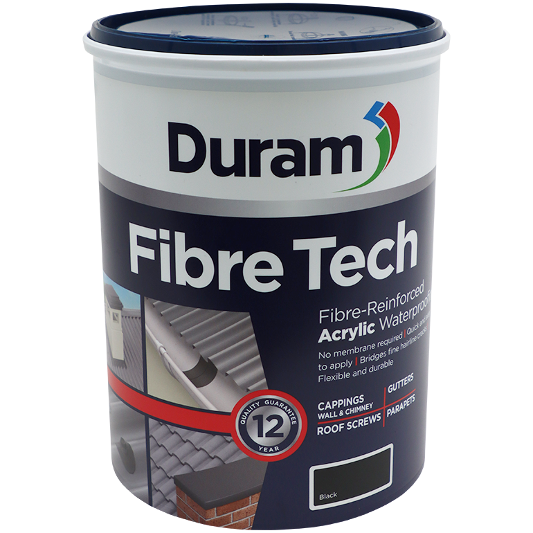 "WATERPROOF FIBRE TECH BLACK 5L DURAM - FIBRE-REINFORCED ACRYLIC COATING"