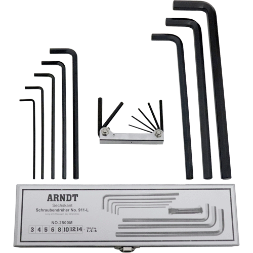 "ALLEN K\/SET  HEX 3.0-14MM L\/S ARNDT - 8PC - BLACK-LONG- METAL CASE"