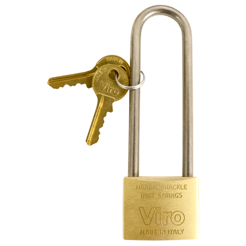 "PADLOCK BRASS LS-X  40 X 90MM VIRO - 90MM EXTRA LONG SHACKLE - BOXED"