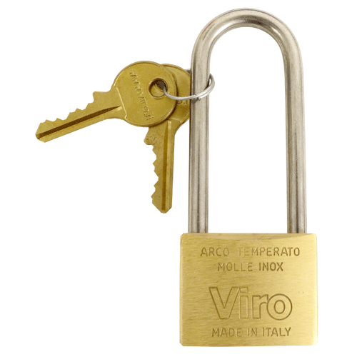 "PADLOCK BRASS LS  40 X 60MM VIRO - 60MM LONG SHACKLE (5 PIN) - BOXED"