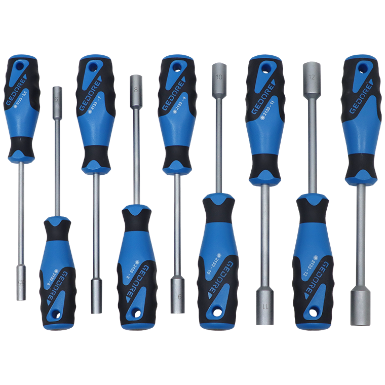 "NUT  DRIVER SET 2133 9PCE GEDORE - HEX SOCKET (BLUE POWER GRIP HANDLE)"