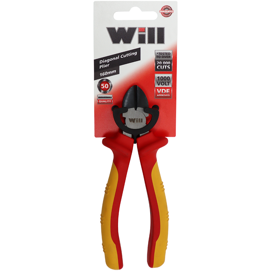 "PLIER SIDE CUTTER 160MM VDE   WILL - RED\/YELLOW HANDLE"