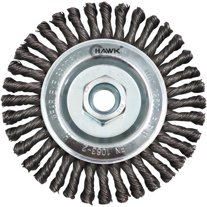 "WIRE WHEEL TWISTED STRINGER 115 X 14 HAWK - 0.50MM WIRE- THREAD M14- SINGLE SECTION"