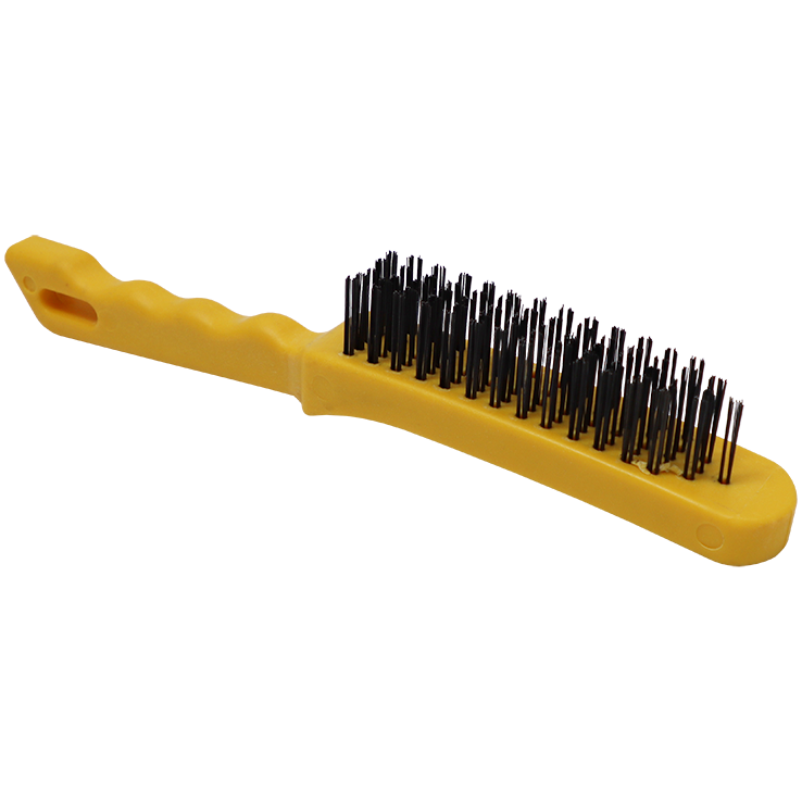 "WIRE BRUSH 5 ROW STEEL HAWK (0.35MM) - YELLOW PLASTIC HANDLE - 0.35MM WIRE"