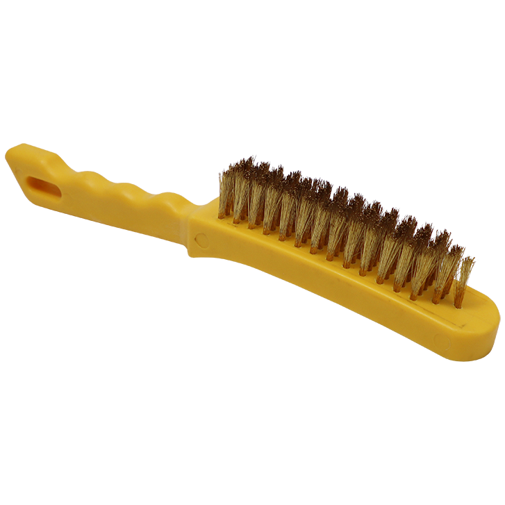 WIRE BRUSH 5 ROW BRASS HAWK (0.2MM) - YELLOW PLASTIC HANDLE - 0.20