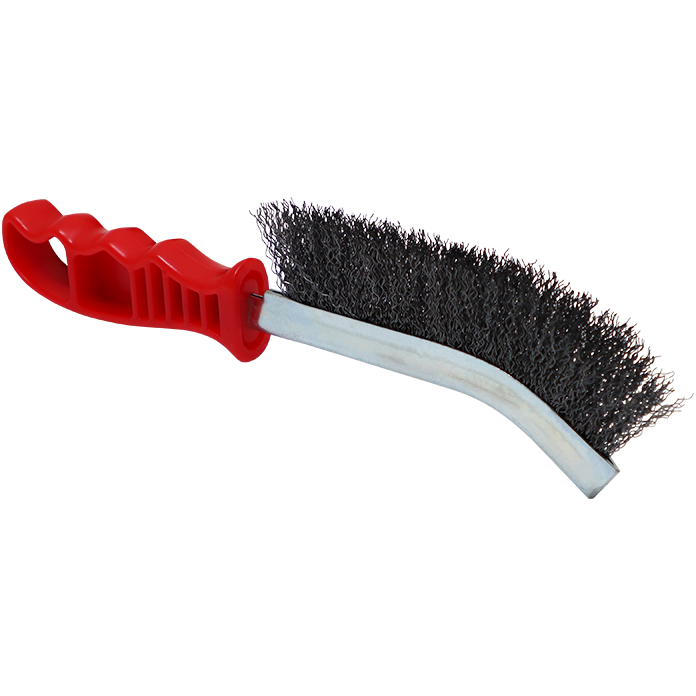 "WIRE BRUSH FOUNDRY M\/S RED - RED PLASTIC HANDLE - MILD STEEL"