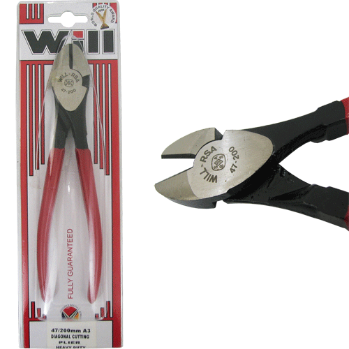 PLIER SIDE CUTTER 200MM H/D WILL RED HANDLE HEAVY DUTY Fowkes Bros
