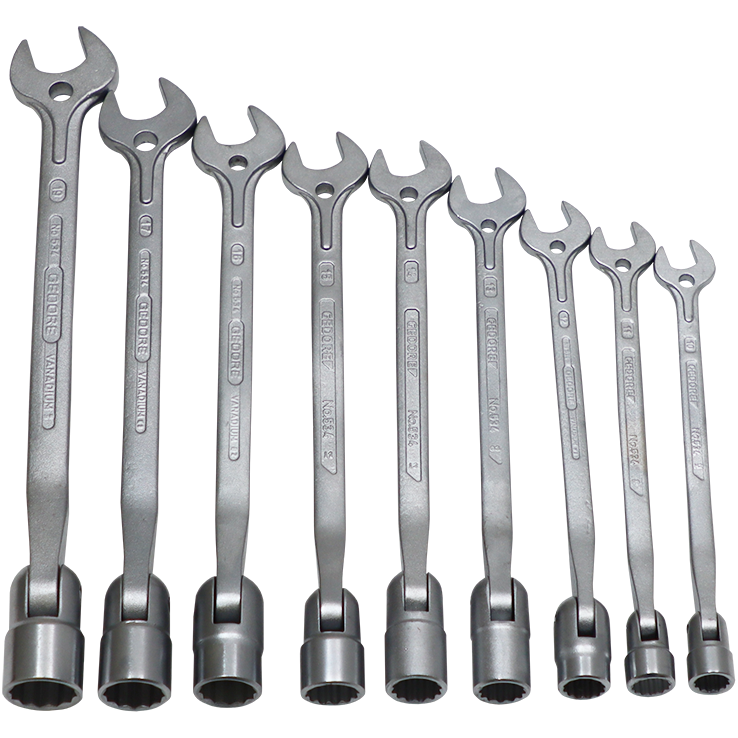 "SPANNER SET COMB 10-19MM SWIVEL GED - 9 PIECE - CHROME VANADIUM (SWIVEL HEAD)"