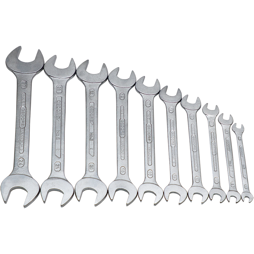 "SPANNER SET OPEN END  6 - 27MM  GED - 10 PIECE - CHROME VANADIUM"