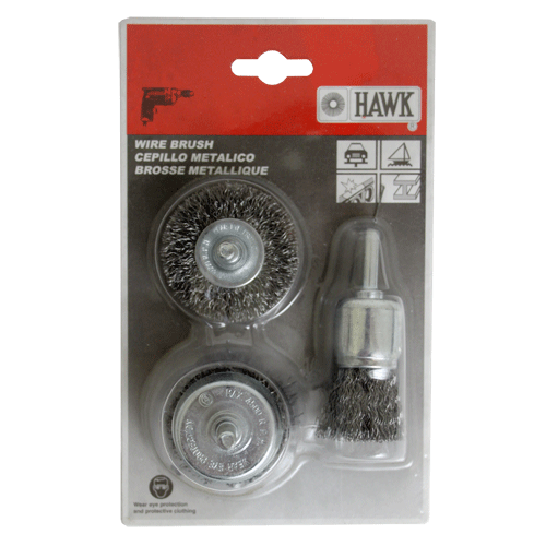 WIRE BRUSH SET 3 PIECE HAWK C/W 6MM SHANK Fowkes Bros