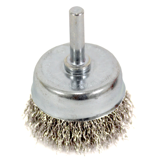 "WIRE CUP BRUSH  50MM MOUNTED HAWK - 6MM SHANK - 0.30MM WIRE"