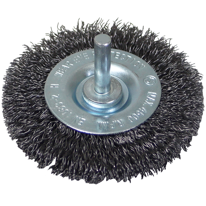 "WIRE WHEEL   75 X 10MM MOUNTED HAWK - 6MM SHANK - 0.3MM WIRE"