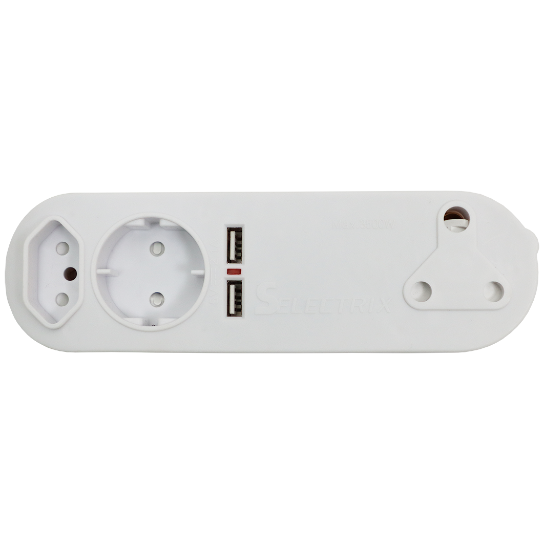 "PLUG ADAPTOR MULTI 5 WAY USB - 1XROUND 2PIN 1X2PIN 2XUSB 1X3PIN"
