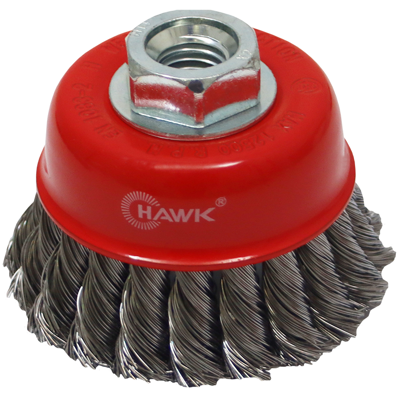 "WIRE CUP BRUSH KNOT 65 X 14 X 2.0 HAWK - 0.35MM WIRE- THREAD M14"