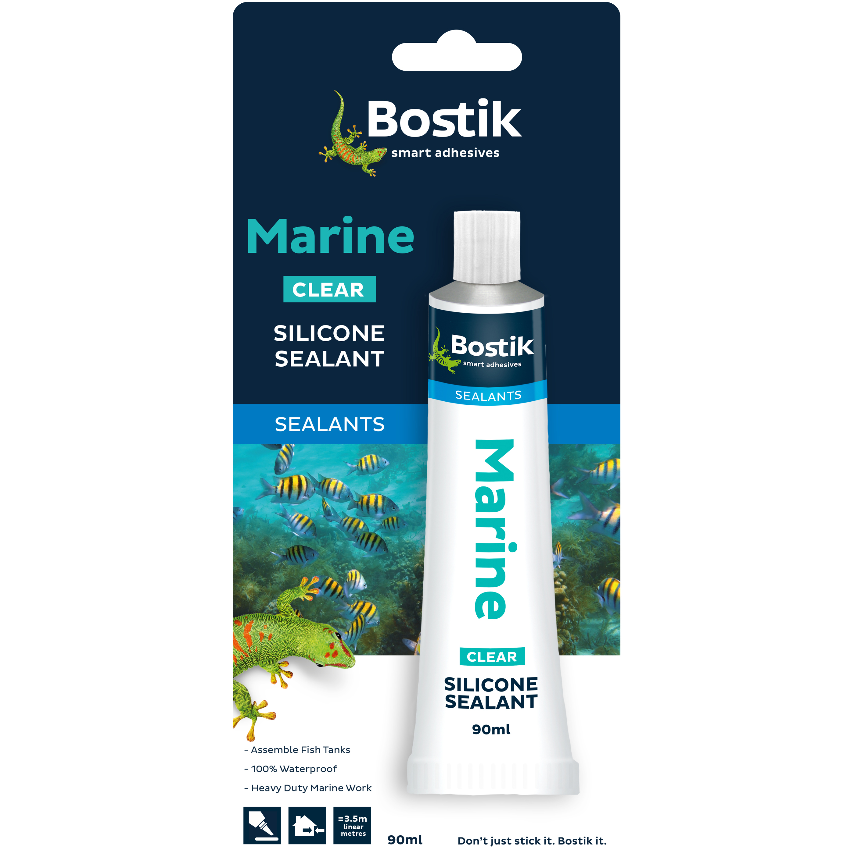 "SILICONE  MARINE CLEAR  90ML BOSTIK - FOR FISH TANKS, AQUARIUMS & MARINE WORK"
