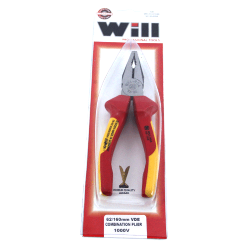 PLIER COMBINATION 160MM VDE WILL 1000V RED/YELLOW HANDLE Fowkes Bros