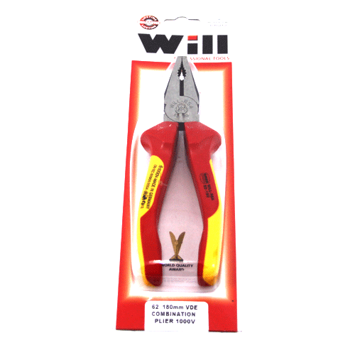 PLIER COMBINATION 180MM VDE WILL 1000V RED/YELLOW HANDLE Fowkes Bros