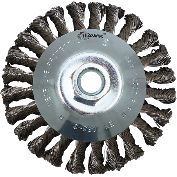 "WIRE WHEEL KNOT 115 X 14 X 2.00 S\/S HAWK - 0.35MM WIRE (S\/STEEL 304) - M14 THREAD"