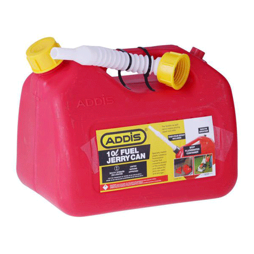 "JERRY CAN PLASTIC 10L RED PETROL - WITH SPOUT"