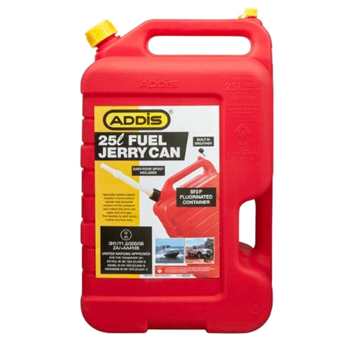 "JERRY CAN PLASTIC 25L RED PETROL - WITH SPOUT"