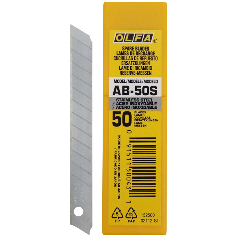 "TRIM BLADE S\/OFF  9MM SS 50\/PK OLFA - SNAP OFF (STAINLESS)- SOLD PER PACK OF 50"