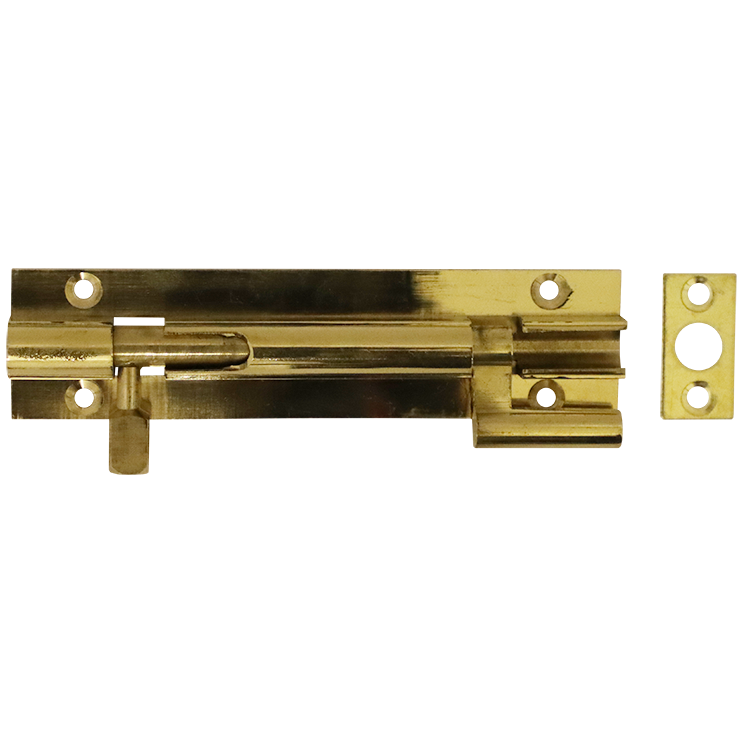 "BARREL BOLT NECKED 100MM BRASS - 100X25X0.80MM WITH SCREWS"