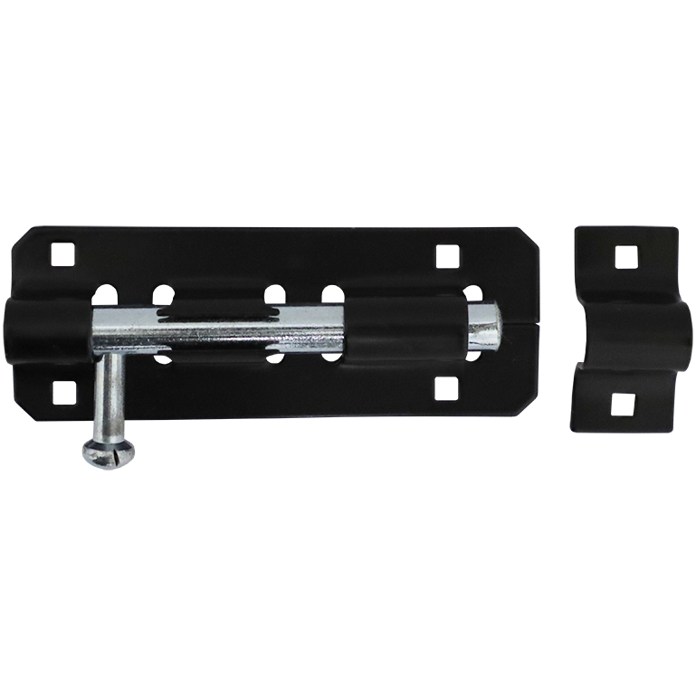 "BARREL BOLT STANDARD 100MM BLACK - 100X42X1.50MM - SHOOT 12MM"