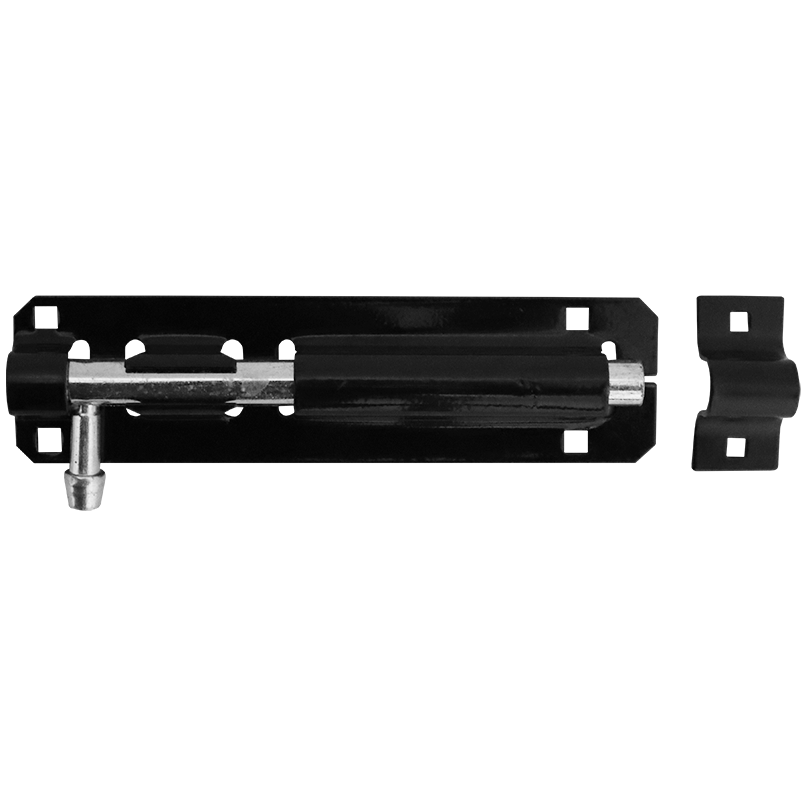 "BARREL BOLT STANDARD 150MM BLACK - 150X42X1.50MM - SHOOT 12MM"