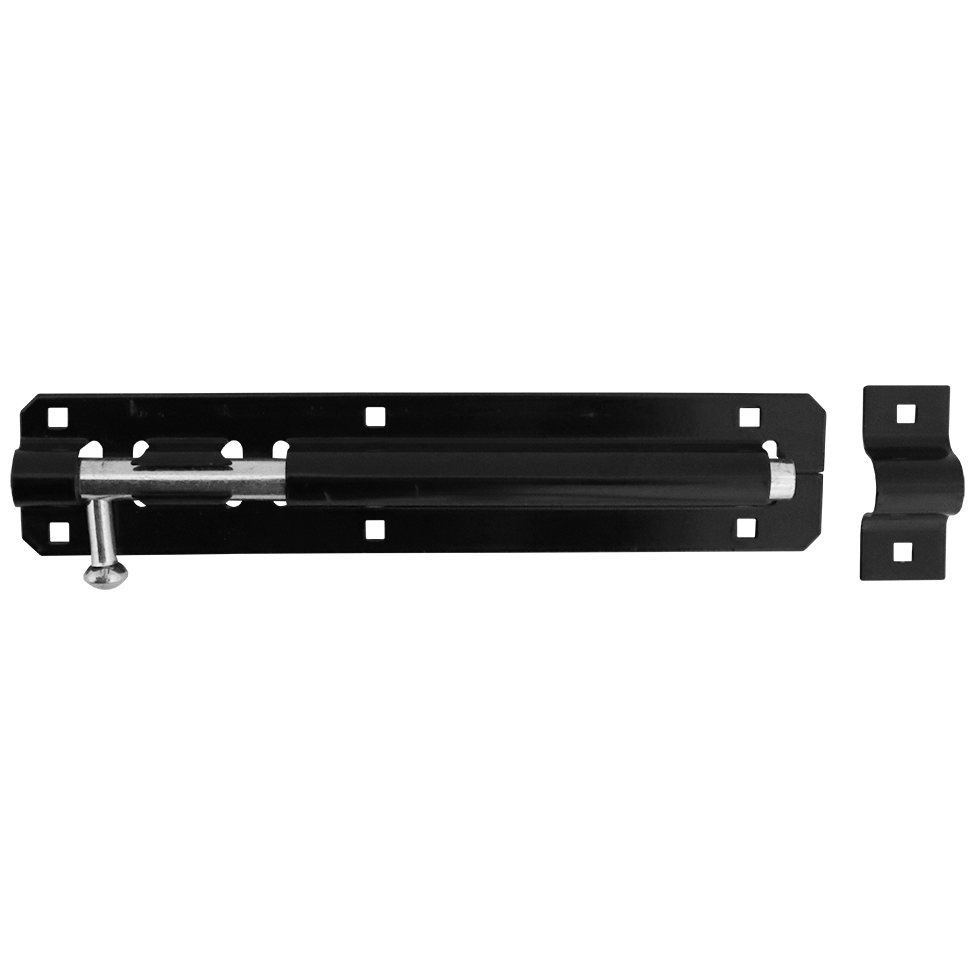 "BARREL BOLT STANDARD 200MM BLACK - 200X42X1.50MM - SHOOT 12MM"