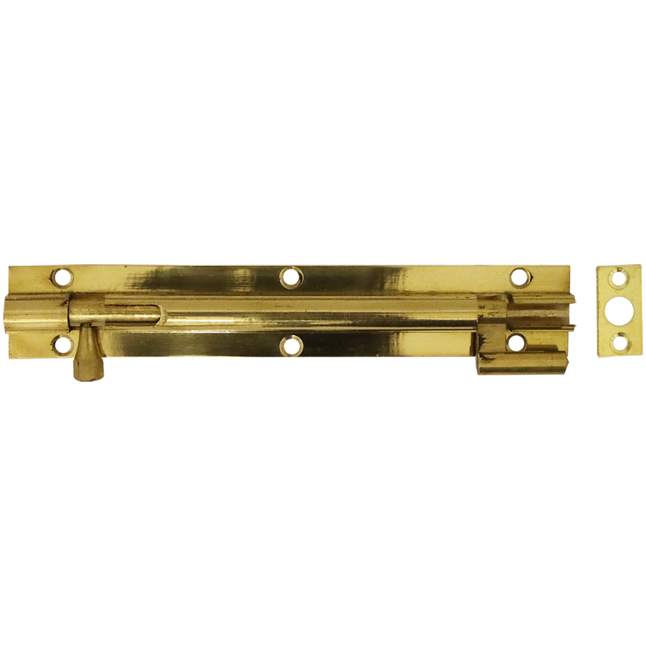 "BARREL BOLT NECKED 150MM BRASS - DWS - 150X25X0.80MM WITH SCREWS"