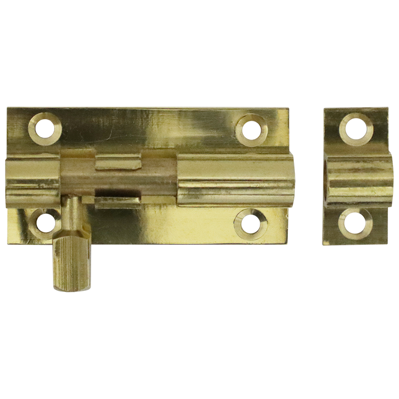 "BARREL BOLT STRAIGHT  50MM BRASS - 50X25X0.80MM  WITH SCREWS"