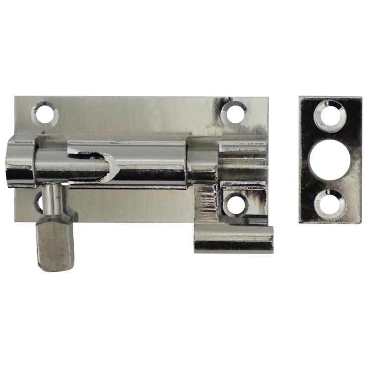 "BARREL BOLT NECKED  50MM C\/P BRASS - 50X25X0.80MM  WITH SCREWS"