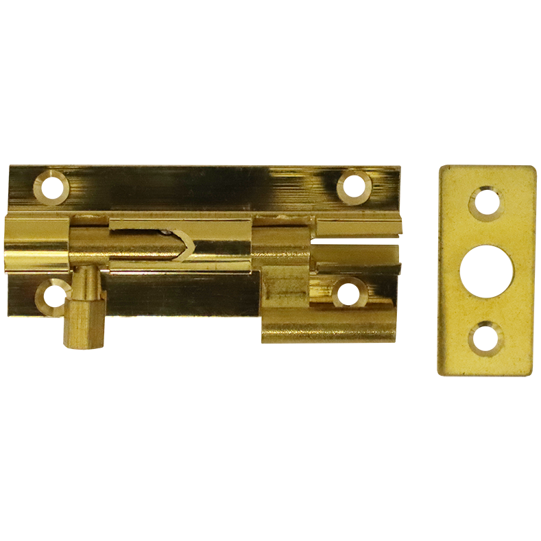 "BARREL BOLT NECKED  60MM BRASS - 60X25X0.80MM  WITH SCREWS"