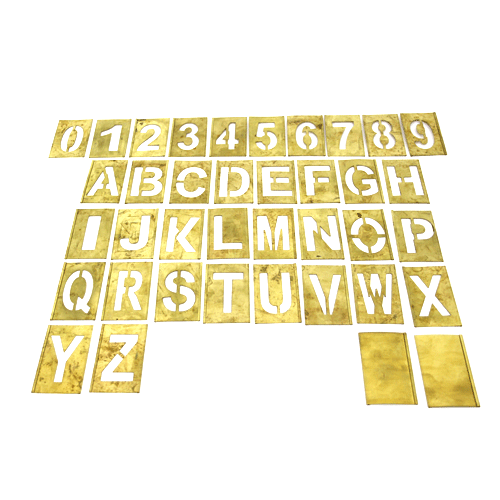 "STENCIL SET INTERLOCKING 50MM - BRASS (LETTERS A-Z & NUMBERS 0-9)"