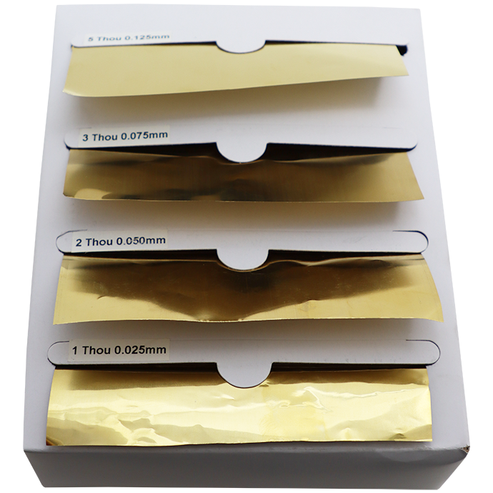 "SHIMSTOCK BRASS ASSORTED 4 SIZES X1M - 0.025MM \/ 0.050MM \/ 0.075MM\/ 0.125MM"
