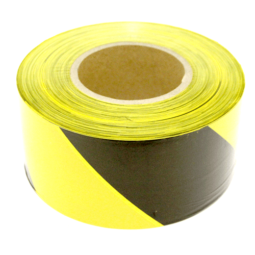 "HAZARD TAPE YELLOW\/BLACK 75MM X 500M - 500M METRE ROLL"