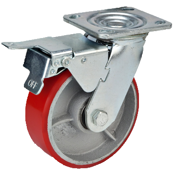 "CAST POLY RED 100x50 SWIVEL C\/W BRK - CAST IRON. PLATE 118X100. MAX LOAD 250KG"