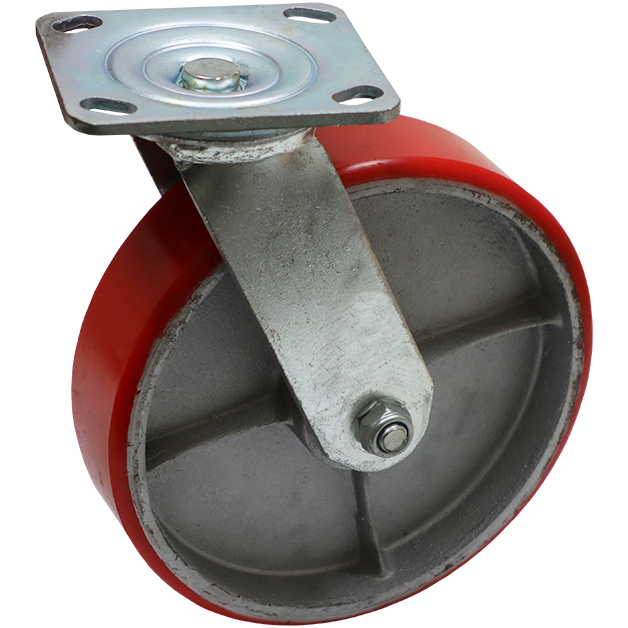 "CAST POLY RED 200x50 SWIVEL - CAST IRON. PLATE 118X100. MAX LOAD 450KG"