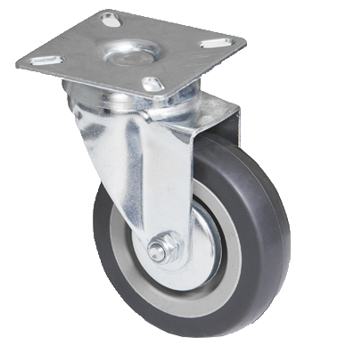 "CAST RUBB GREY 100x27 SWIVEL - PLATE 76X76 MAX LOAD 70KG"