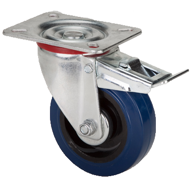 "CAST RUBB BLUE 100x32 SWIVEL C\/W BRK - HEAVIER DUTY FOR ROUGH SURFACE 104X80 MAX LOAD 120KG"
