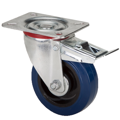 "CAST RUBB BLUE 125x37 SWIVEL C\/W BRK - HEAVIER DUTY FOR ROUGH SURFACE 116X90 MAX LOAD 150KG"