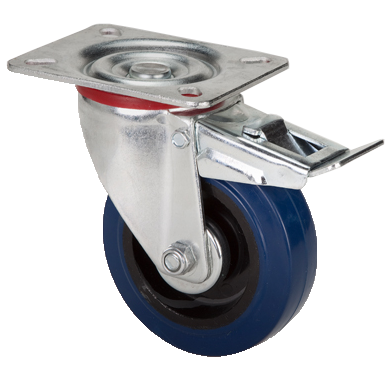 "CAST RUBB BLUE 160x50 SWIVEL C\/W BRK - HEAVIER DUTY FOR ROUGH SURFACE 138x114 MAX LOAD 200KG"
