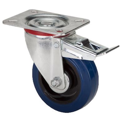 "CAST RUBB BLUE 200X40 SWIVEL C\/W BRK - HEAVIER DUTY FOR ROUGH SURFACE 138X114 MAX LOAD 250KG"
