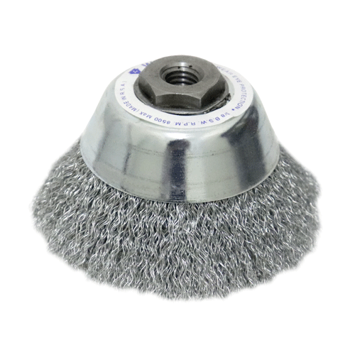 "WIRE CUP BRUSH 100MM X 5\/8 BSW WERN - 0.40MM WIRE- THREAD BSW 5\/8\""