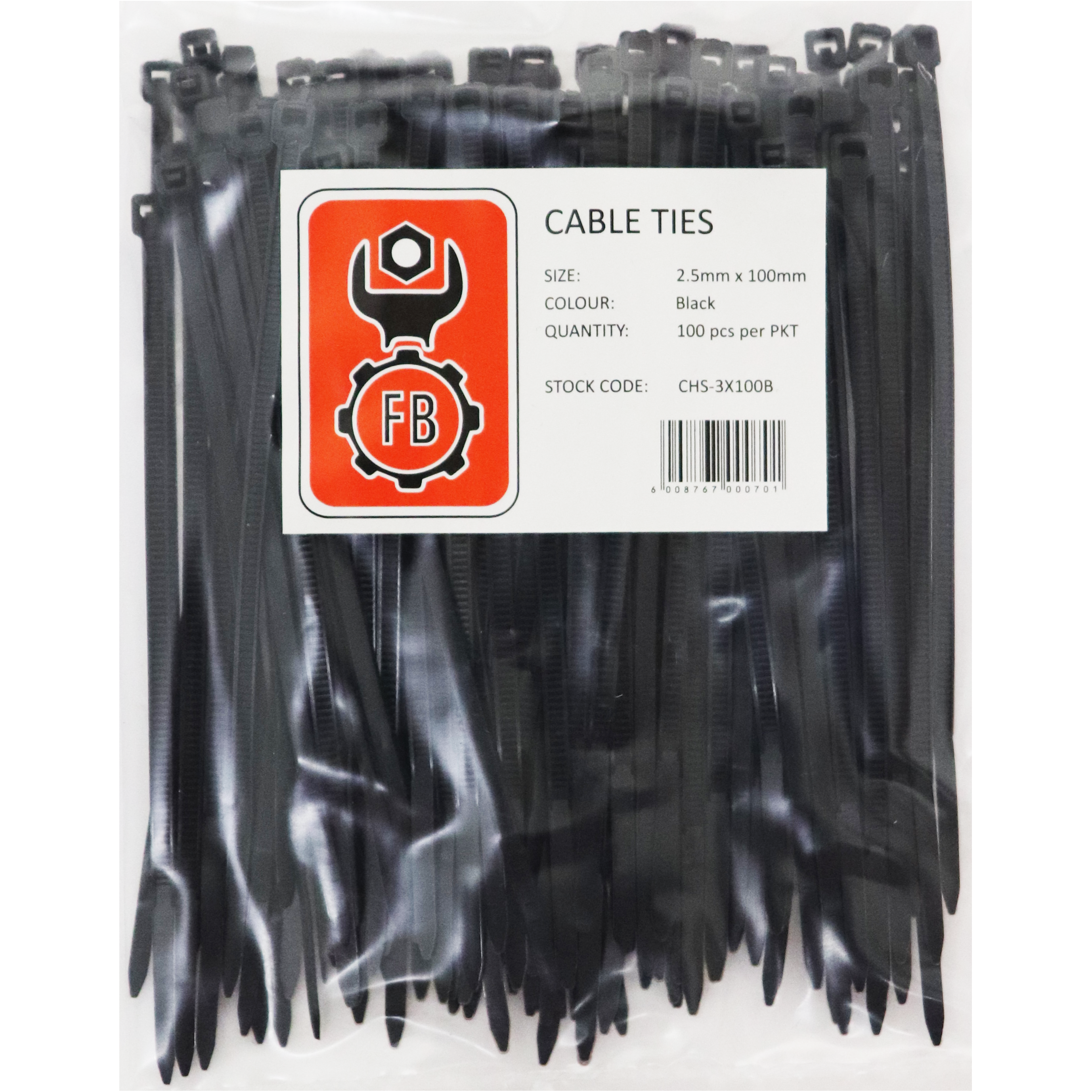 "CABLE TIES 100X2.5MM BLACK   FB - SOLD PER PACK OF 100"