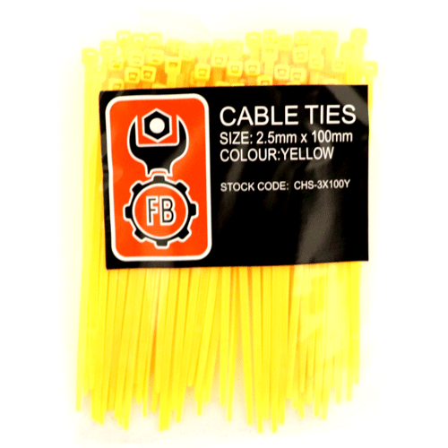 "CABLE TIES 100X2.5MM YELLOW FB - SOLD PER PACK OF 100"