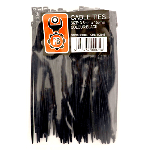 "CABLE TIES 150X3.6MM BLACK  FB - SOLD PER PACK OF 100"